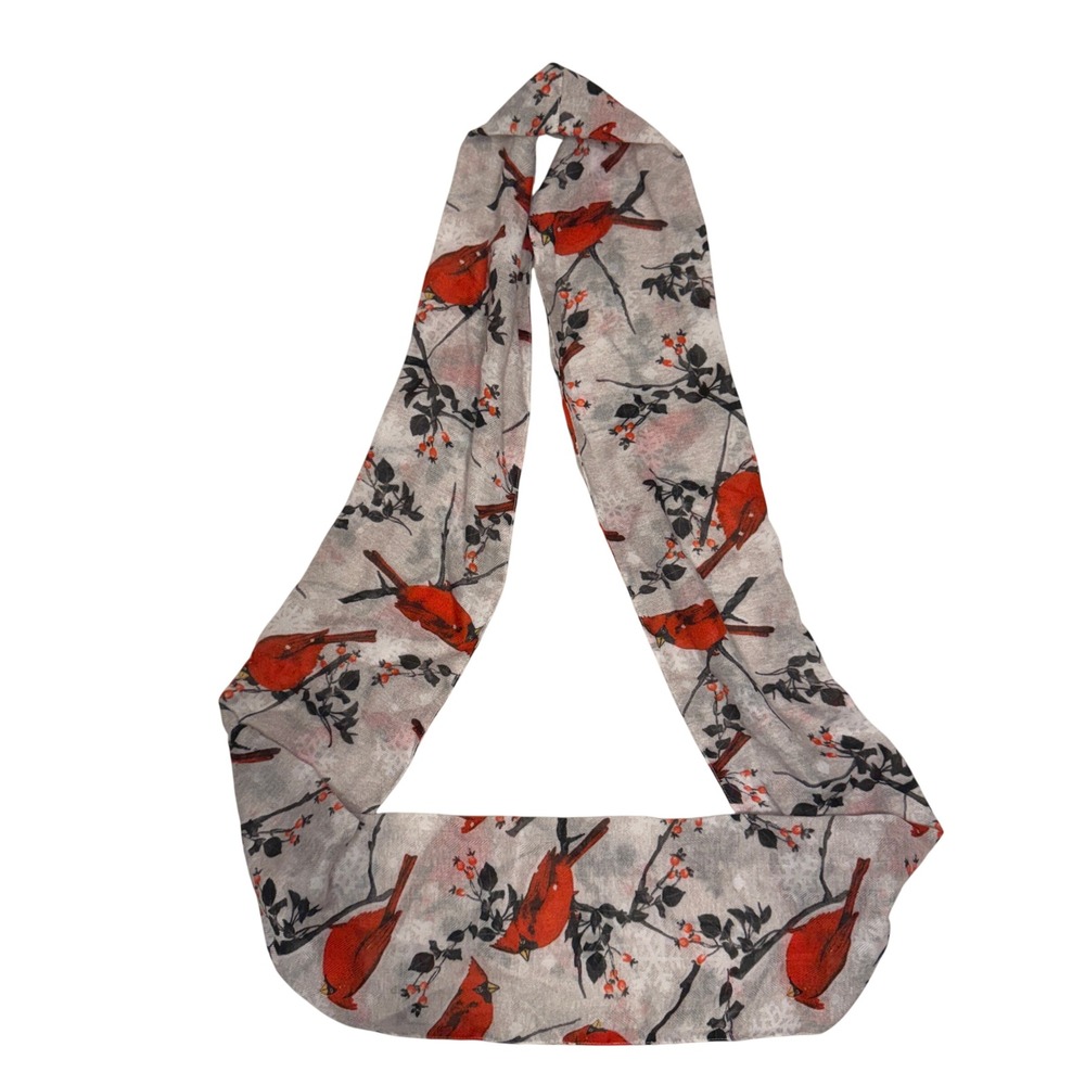 Holiday Cardinal Bird Print Infinity Scarf OS Red White Soft Winter Christmas